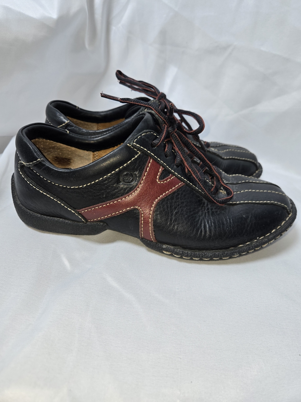 Børn W1790 Women's Leather Lace-Up Oxford Comfort Shoes Black/ Burgundy US 7.5